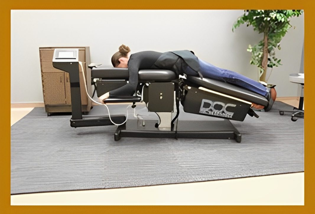 Person lying on a chiropractic adjustment table.