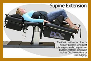 Person on a spinal decompression therapy table.
